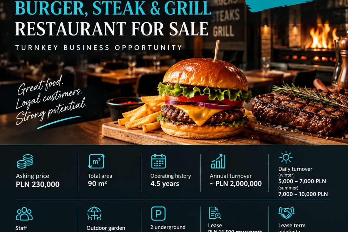 Burger, Steak & Grill Restaurant for Sale in Warsaw